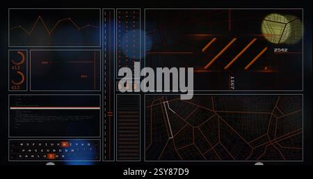 Data analysis and mapping image over futuristic interface with graphs and codes Stock Photo