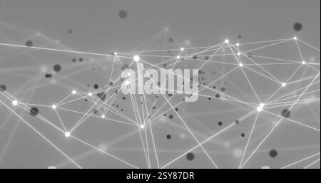 Image of white and black communication networks moving on grey background Stock Photo
