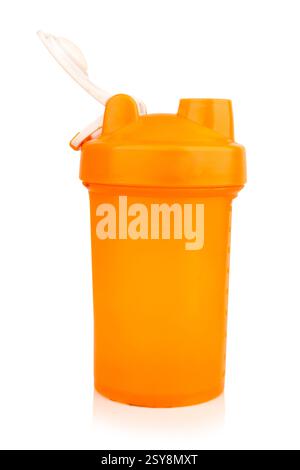 Shaker Bottle Whey Protein isolated on white background. Stock Photo