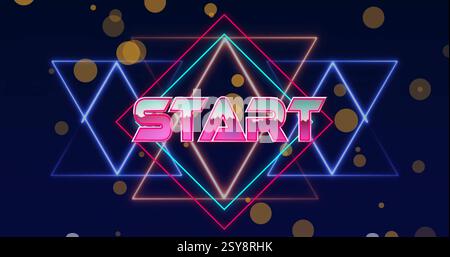 Image of start text over neon pattern background Stock Photo