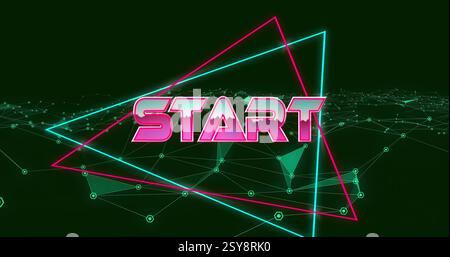 Image of start text over neon pattern background Stock Photo