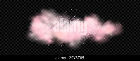 Magical motion, sparkling lines on a black background.Pink powder dust with glittering shimmering swirls, shiny glitter design. Stock Vector