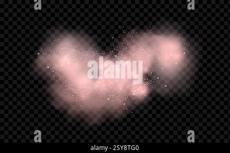 Magical motion, sparkling lines on a black background.Pink powder dust with glittering shimmering swirls, shiny glitter design. Stock Vector