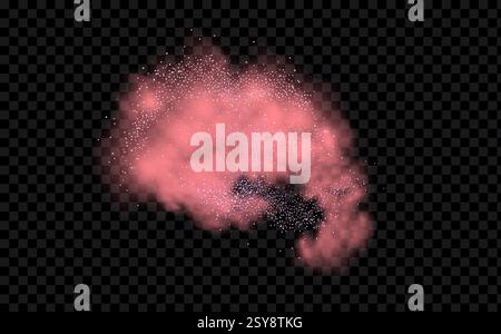 Magical motion, sparkling lines on a black background.Pink powder dust with glittering shimmering swirls, shiny glitter design. Stock Vector