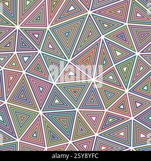 Pattern of triangle shapes. Multiple repeated inner triangles. Large triangles size. Multicolored style. Seamless pattern. Amazing vector tiles. Stock Vector