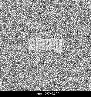 Triangulation geometric shapes background. Tiny triangles size. Black and white style. Geometric shapes outlined. Repeatable pattern. Stock Vector