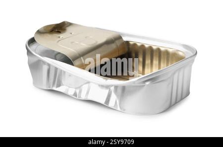 One crumpled tin can isolated on white Stock Photo