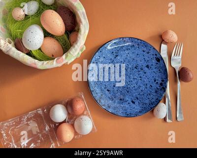 Easter still life. Festive table place setting Stock Photo