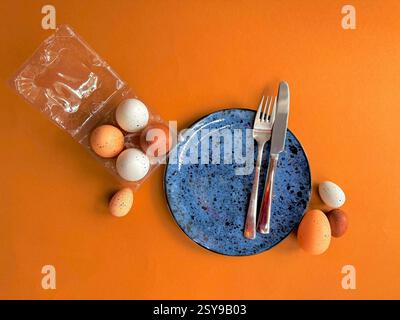 Easter still life. Festive table place setting Stock Photo