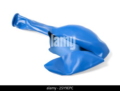 One blue popped balloon isolated on white Stock Photo