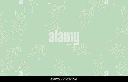 Pastel Green Leaves Background, Repeating Botanical Pattern Vector illustration Stock Vector