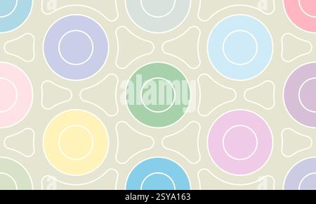 Pastel Geometric Pattern with Colorful Circles and Intersecting Lines, A Modern and Abstract Design for Creative Backgrounds and Textures. Stock Vector