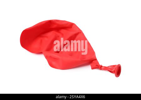 One red popped balloon isolated on white Stock Photo