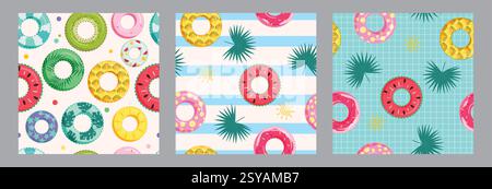 Floaters seamless drawing clipart set. Floater inflatable ring clip art in wallpaper continuous background summer collection vector illustration. Stock Vector