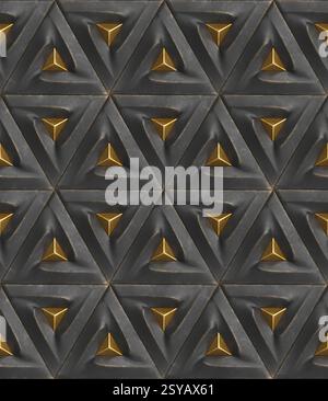 A striking 3D geometric pattern featuring metallic accents. The repeating triangular shapes create a modern and sophisticated wallpaper design. Ideal Stock Photo