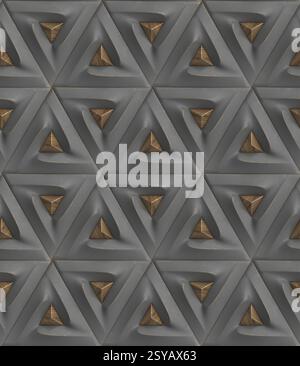 This abstract 3D geometric pattern features intricate triangular designs, ideal for modern wallpaper or digital backgrounds. The illustration adds dep Stock Photo