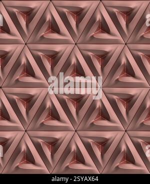 An intricate 3D geometric pattern featuring triangular shapes in neutral tones creates a modern and sophisticated wallpaper design, ideal for contempo Stock Photo