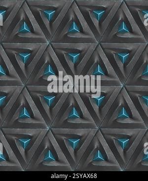 This 3D geometric pattern features an abstract design, perfect for contemporary wallpaper and backgrounds. The repeating triangular shapes create a mo Stock Photo