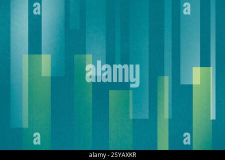 Digitally created abstract geometric business background, featuring vertical blocks in varied shades of blue and green, ideal for professional present Stock Photo