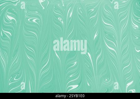 Turquoise and white acrylic paint floral pattern resembling an abstract backdrop with flowing lines. Ideal for artistic and modern design projects in Stock Photo