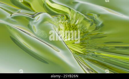 A captivating 3D render illustrating an abstract green liquid texture, featuring smooth, flowing curves. The design creates a sense of fluidity and mo Stock Photo