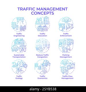 Traffic management blue gradient concept icons Stock Vector