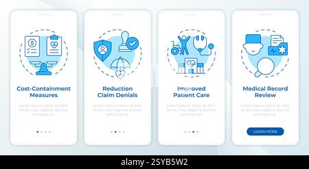 Benefits of utilization management blue onboarding mobile app screen Stock Vector