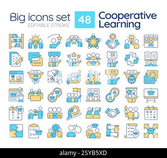 Cooperative learning RGB color icons set Stock Vector