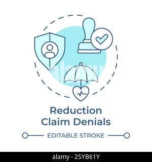 Reduction claim denials soft blue concept icon Stock Vector