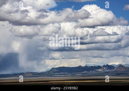 Wild thunderstorm and rain clouds over Highway 50, Loneliest Road in America, Ely, Nevada, USA, North America Stock Photo