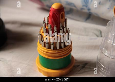 A set of round portable small screwdrivers Stock Photo