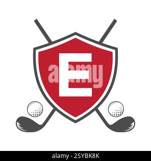 Monogram Letter E Golf Club Logo Design, League and Golfing Symbol Vector Template Stock Vector