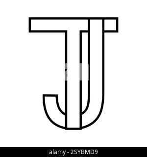 Bold Black TJ Monogram, Modern Initials in Geometric Design Stock Vector