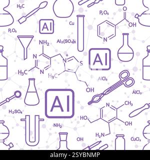 Seamless pattern Use an artificial intelligence in Science. AI helps to conduct research, make scientific discoveries in medicine, biology, chemistry, Stock Vector