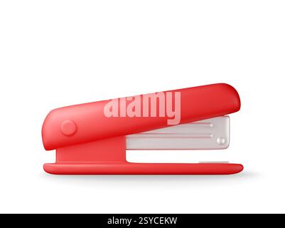 3D Red plastic stapler isolated on white. Stock Vector