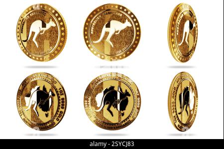 Kangaroo Australia bullion isolated gold coin on green screen background. Abstract concept 3d illustration. Stock Photo