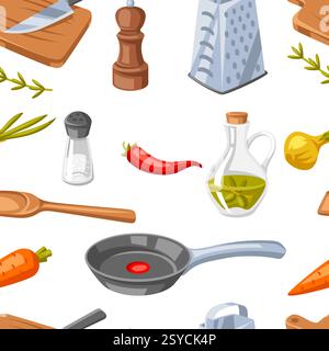Pattern with kitchen utensils. Cooking tools for home and recipe items. Stock Vector