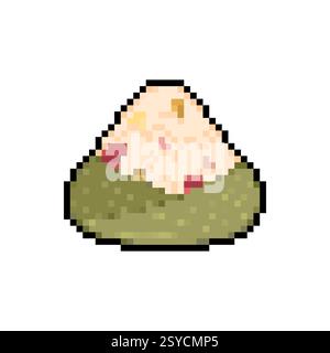 Zongzi pixel art. 8 bit Chinese dish of rice with fillings wrapped in bamboo or reed leaf. Stock Vector