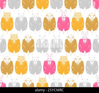 Animal businessman pattern seamless. Beast in business suit background. Stock Vector