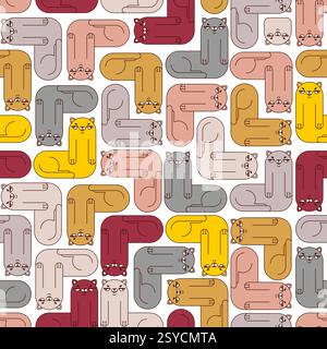 Wavy Cat pattern seamless. Crooked Pet background. Baby fabric background Stock Vector