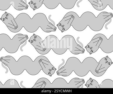 Wavy Cat pattern seamless. Crooked Pet background. Baby fabric background Stock Vector