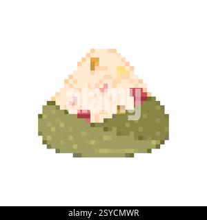 Zongzi pixel art. 8 bit Chinese dish of rice with fillings wrapped in bamboo or reed leaf. Stock Vector