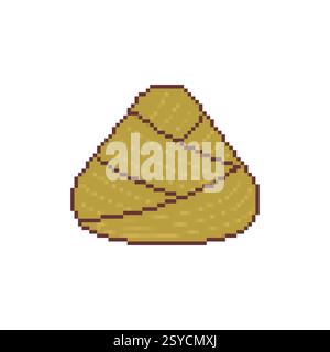 Zongzi pixel art. 8 bit Chinese dish of rice with fillings wrapped in bamboo or reed leaf. Stock Vector