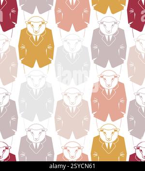 Sheep businessman pattern seamless. ewe in business suit background. jumbuck boss texture. Stock Vector