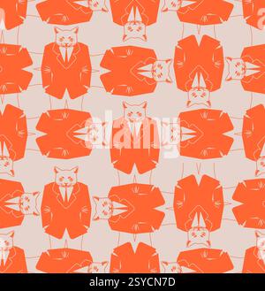 Cat businessman pattern seamless. Pet in business suit background. Animal boss texture. Stock Vector