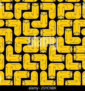 Wavy Cat pattern seamless. Crooked Pet background. Baby fabric background Stock Vector