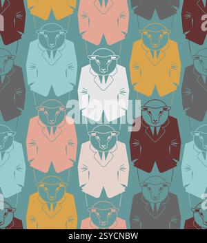 Sheep businessman pattern seamless. ewe in business suit background. jumbuck boss texture. Stock Vector