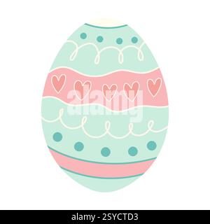 A charming Easter egg with soft pastel patterns, hearts, and intricate details. Perfect for creative projects and holiday decorations. Stock Vector