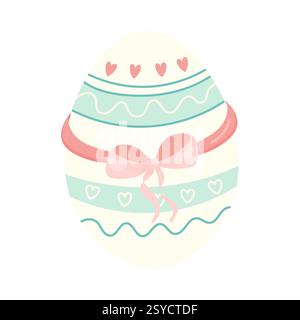 A delicate pastel-colored Easter egg tied with a beautiful bow. Ideal for greeting cards, packaging design, and festive prints. Stock Vector