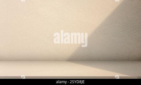 Empty golden Yellow cement wall floor and wall room loft style, Perspectives background of cement texture with shadow from the sun, Well display produ Stock Photo
